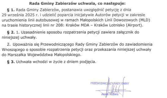 Projekt uchwały Rady Gminy Zabierzów z dn. 13.11.2025 na XXI Sesję Rady Gminy Zabierzów w dn. 28.11.2025